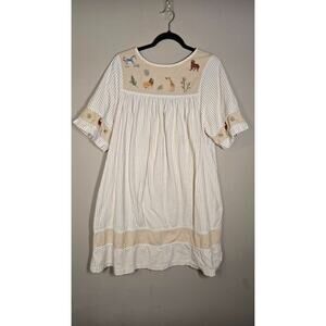 Bechamel Womens Animal Embroidered Biege striped Dress Size Medium